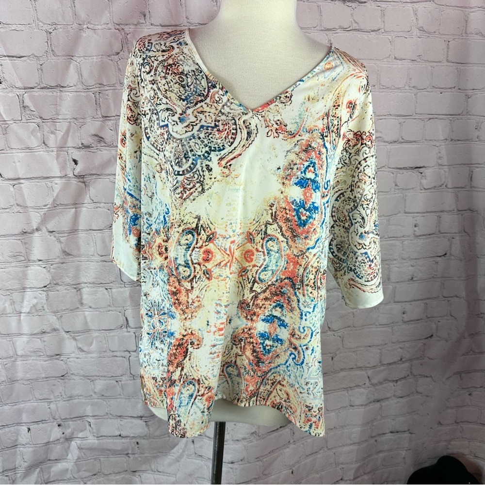 Chico's sz 1 womens M Multicolor Paisley V-Neck Blouse boho western casual